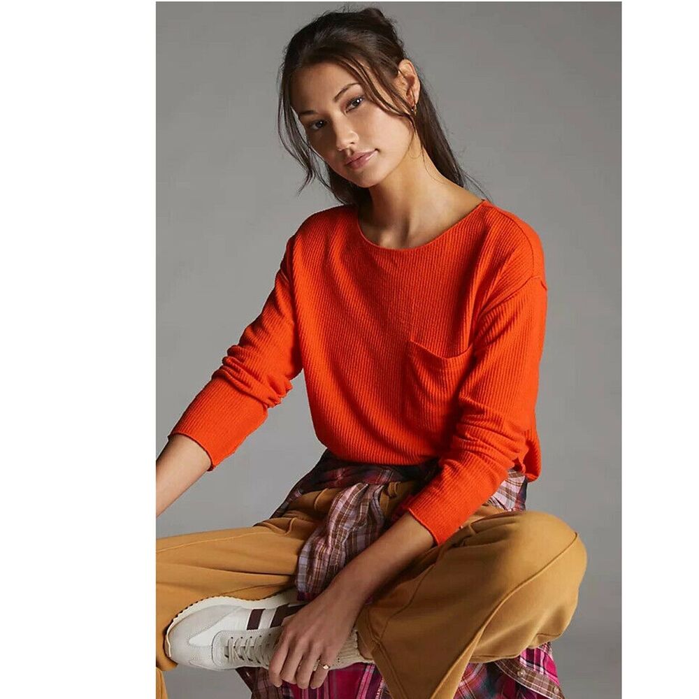 Daily Practice Anthropologie Waffle Blouse Top Oversized Solid Casual S 225963